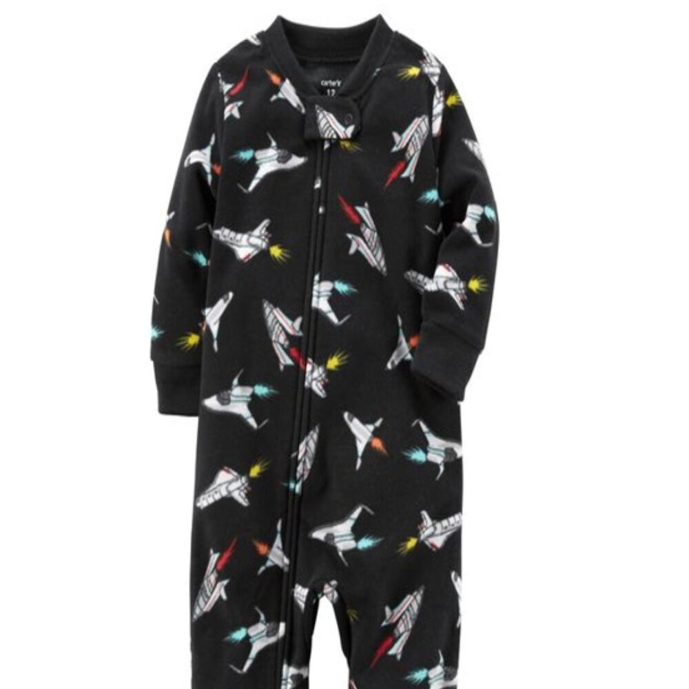 Carter's Pajamas Sleeper Blue Boys PJs Space Rockets Sleepwear Footed - Picture 4 of 5